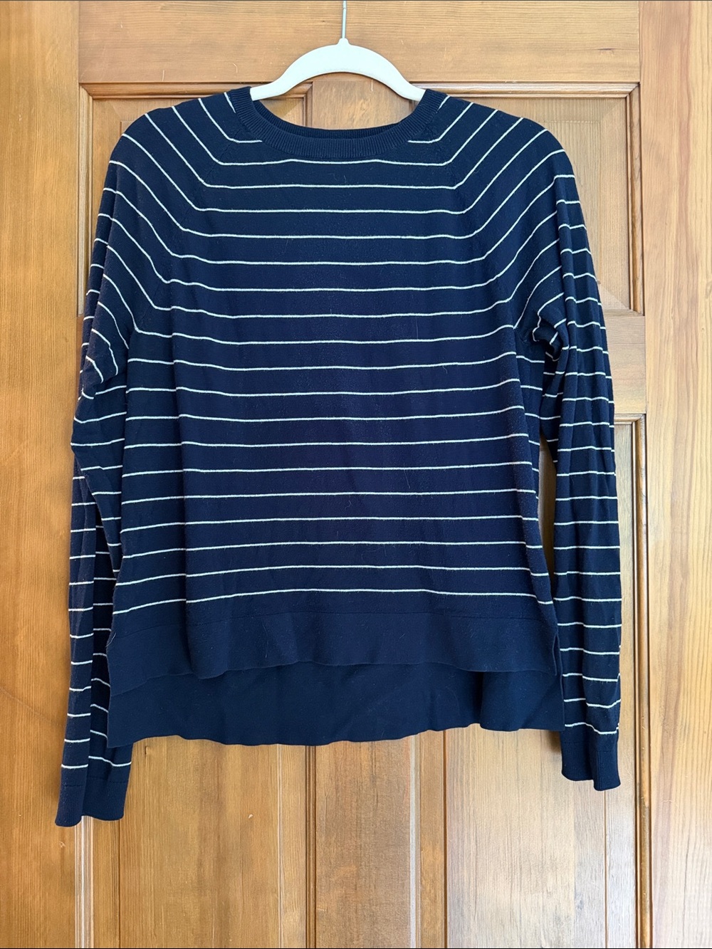 LOFT Navy and Cream Striped Lightweight Sweater
